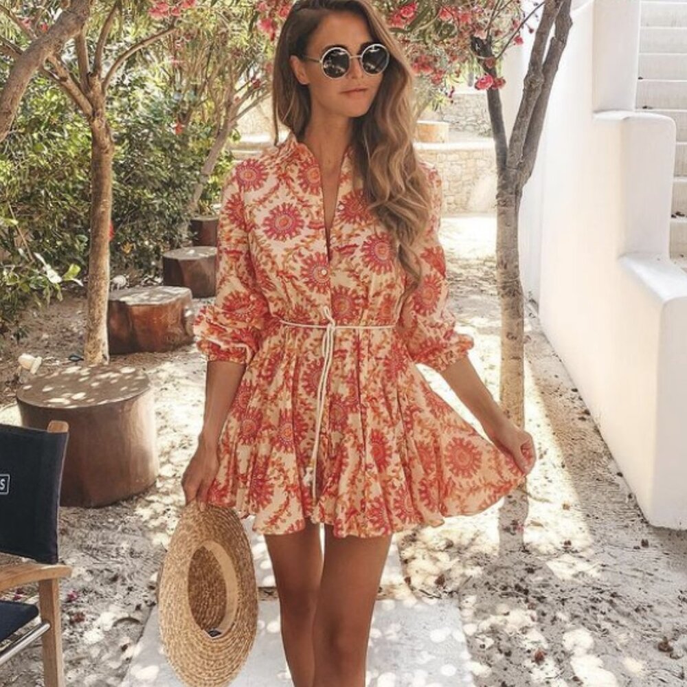 NWTs ZARA Orange Pink Printed Mini Dress (L)